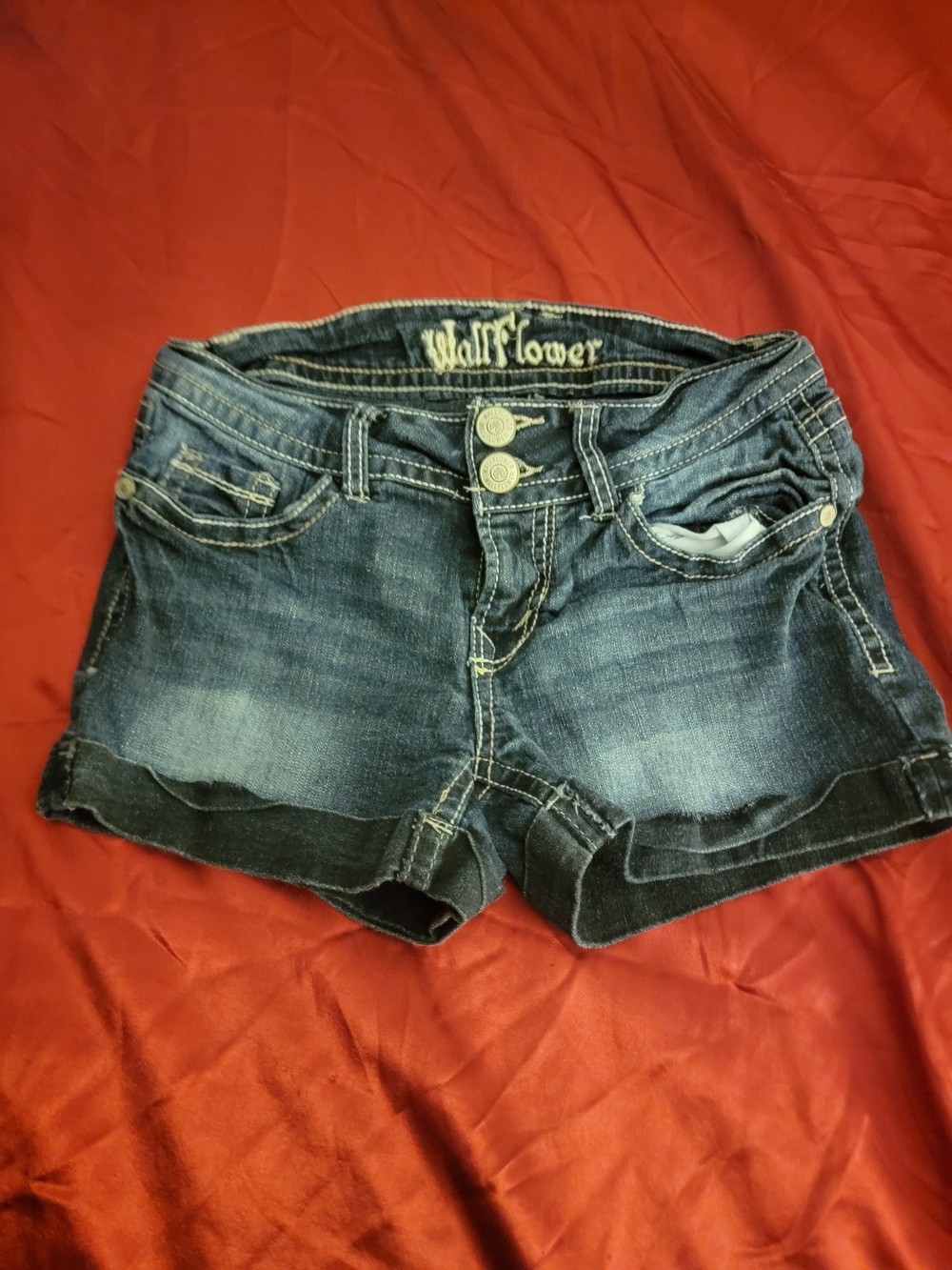 Wallflower Distressed Dark Blue Denim Shorts